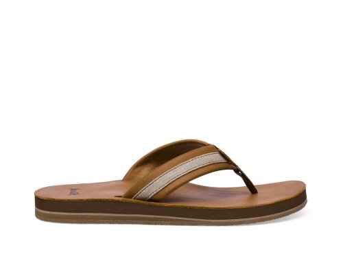 Sanuk Mens Hullsome Leather ST Hemp Brown Flip Flops | BICUTX417